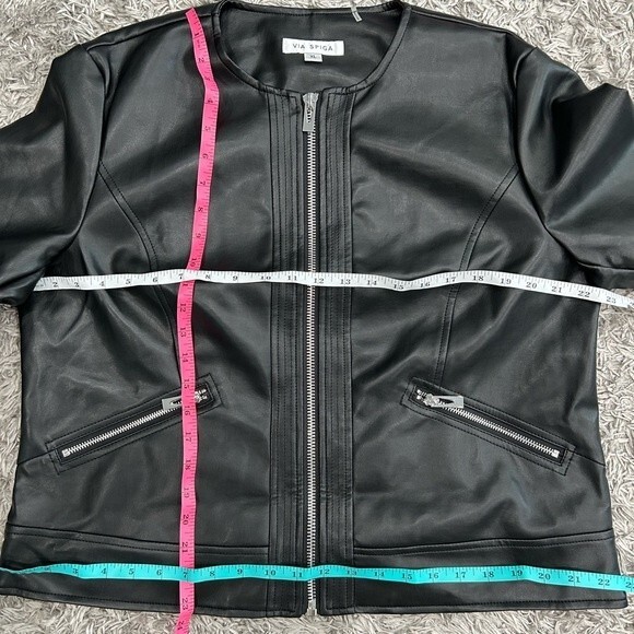 NEW VIA SPIGA Women Collarless Pleather Moto Jacket Black Size S or XL - Picture 6 of 12